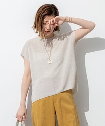 未使用23区 洗えるレーヨンポリエステルストレッチ フレンチスリーブ ポロニット 洗える】レーヨンポリエステルストレッチ フレンチスリーブ