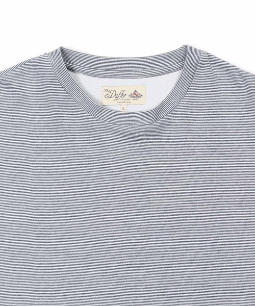 The DUFFER of ST.GEORGE（ザダファーオブセントジョージ）の「COOLMAX 2LAYERS RELAX FIT NARROW BORDER TEE：セットアップ 2層構造 吸水速乾クールマックス リラックスフィット ナローボーダーTシャツ（Tシャツ/カットソー・メンズ・ネイビー/ダークグレー/ライトグレー・MEDIUM/SMALL/X-LARGE/LARGE/XX-LARGE）」の15枚目の写真