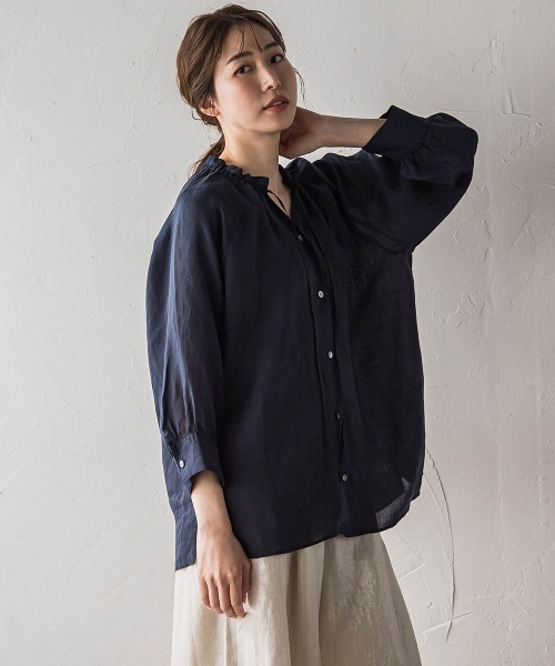 la.f…(ラエフ)の「【biyori】ラミーブラウス≪洗濯機で洗える≫(シャツ/ブラウス・レディース・ホワイト系その他/キャメル/オレンジ/ネイビー・7号/9号)」の3枚目の写真