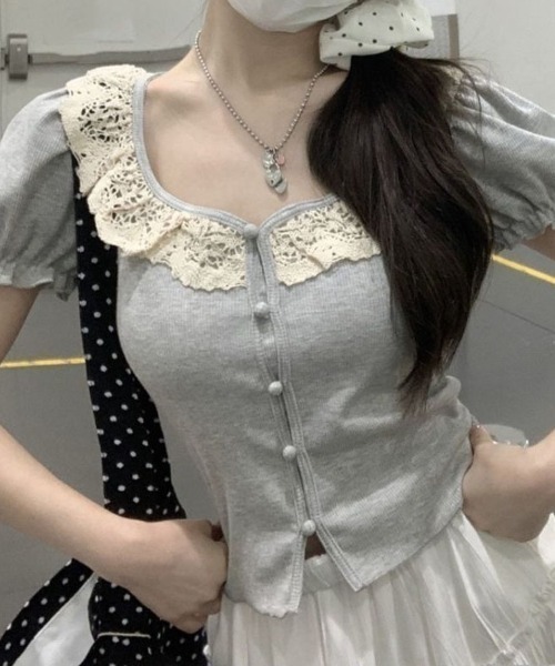 shoppinggo(ショッピングゴー)の「半袖 Tシャツ 刺クロップド丈(Tシャツ/カットソー・レディース・ライトグレー・M)」の3枚目の写真