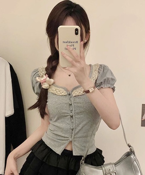 shoppinggo(ショッピングゴー)の「半袖 Tシャツ 刺クロップド丈(Tシャツ/カットソー・レディース・ライトグレー・M)」の5枚目の写真