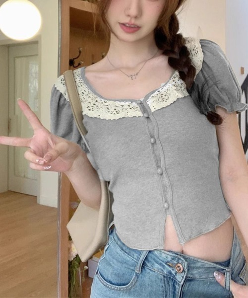 shoppinggo(ショッピングゴー)の「半袖 Tシャツ 刺クロップド丈(Tシャツ/カットソー・レディース・ライトグレー・M)」の6枚目の写真