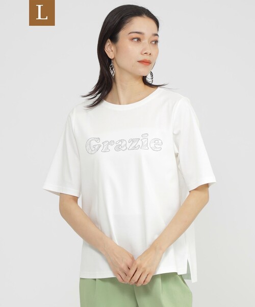 EVEX by KRIZIA(エヴェックスバイクリツィア)の「【L】【カタログ掲載品】【接触冷感】【ウォッシャブル】超冷感コットンスムースホットフィットロゴTシャツ(Tシャツ/カットソー・レディース・オフホワイト/チャコールグレー/オレンジ・44/46)」の2枚目の写真