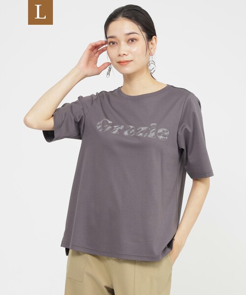 EVEX by KRIZIA(エヴェックスバイクリツィア)の「【L】【カタログ掲載品】【接触冷感】【ウォッシャブル】超冷感コットンスムースホットフィットロゴTシャツ(Tシャツ/カットソー・レディース・オフホワイト/チャコールグレー/オレンジ・44/46)」の3枚目の写真