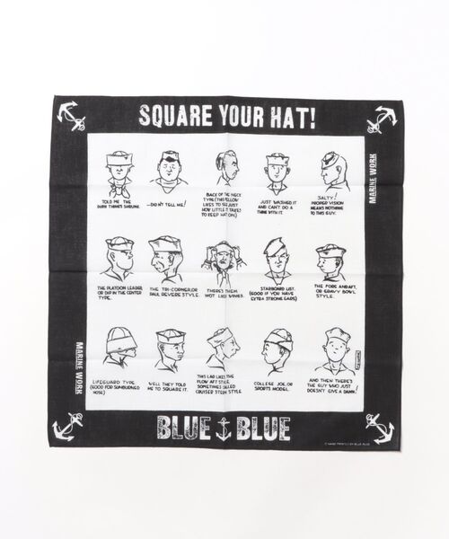 BLUE BLUE（ブルーブルー）の「SQUARE YOUR HAT ﾊﾞﾝﾀﾞﾅ（バンダナ/スカーフ・メンズ・ホワイト/ブラック・ONE SIZE）」の2枚目の写真