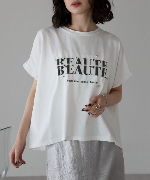 each(イーチ)の「スタッズロゴ半袖Tシャツ(Tシャツ/カットソー・レディース・グレー/ブラック/ホワイト・FREE)」の1枚目の写真