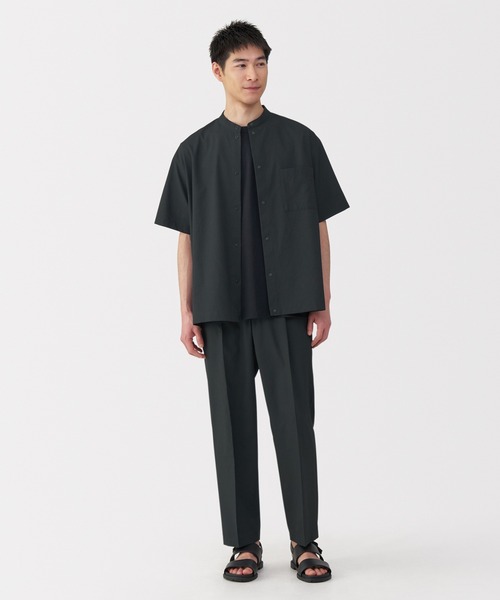 無印良品（ムジルシリョウヒン）の「紳士　風を通すスタンドカラー半袖シャツ（シャツ/ブラウス・メンズ・ブラック/ブラウン系/ダークネイビー・S/L/XL）」の5枚目の写真