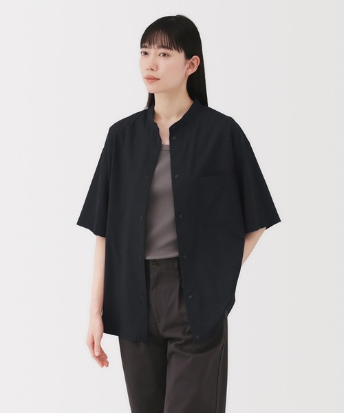 無印良品（ムジルシリョウヒン）の「紳士　風を通すスタンドカラー半袖シャツ（シャツ/ブラウス・メンズ・ブラック/ブラウン系/ダークネイビー・S/L/XL）」の18枚目の写真