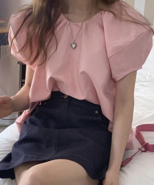 DAY CLOSET(デイ クローゼット)の「レディース ふんわりぽわん袖のラウンドネックバックリボンブラウス(シャツ/ブラウス・レディース・ブラック/ピンク・FREE)」の7枚目の写真