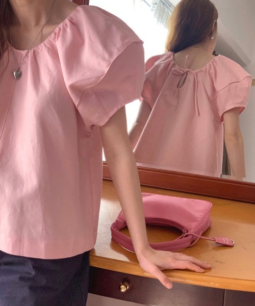 DAY CLOSET(デイ クローゼット)の「レディース ふんわりぽわん袖のラウンドネックバックリボンブラウス(シャツ/ブラウス・レディース・ブラック/ピンク・FREE)」の10枚目の写真