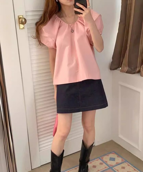DAY CLOSET(デイ クローゼット)の「レディース ふんわりぽわん袖のラウンドネックバックリボンブラウス(シャツ/ブラウス・レディース・ブラック/ピンク・FREE)」の11枚目の写真