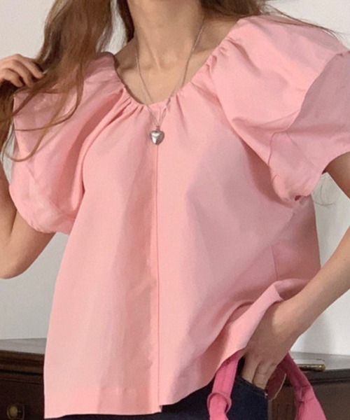 DAY CLOSET(デイ クローゼット)の「レディース ふんわりぽわん袖のラウンドネックバックリボンブラウス(シャツ/ブラウス・レディース・ブラック/ピンク・FREE)」の15枚目の写真