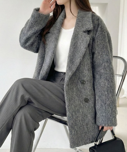 Ada.(エイダ)の「シャギー ダブル ジャケット コート(テーラードジャケット・レディース・アッシュグレー/キャメル/チャコール・FREE)」の2枚目の写真
