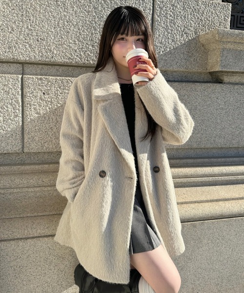 Ada.(エイダ)の「シャギー ダブル ジャケット コート(テーラードジャケット・レディース・アッシュグレー/キャメル/チャコール・FREE)」の1枚目の写真