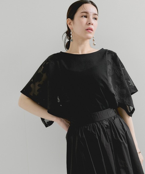 le cercle ADAM ET ROPE'（ルセルクルアダムエロペ）の「袖レースプルオーバー（Tシャツ/カットソー・レディース・ブラック/ホワイト・FREE）」の9枚目の写真