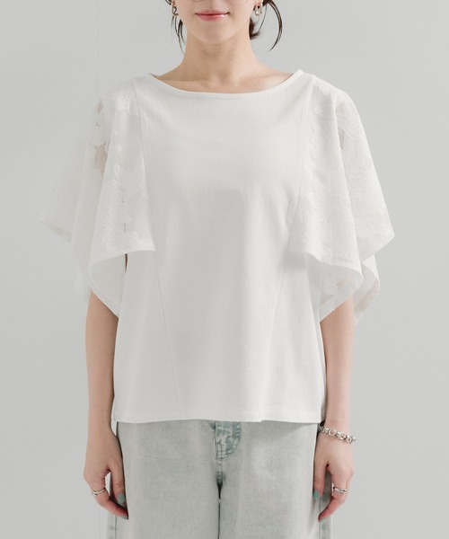le cercle ADAM ET ROPE'（ルセルクルアダムエロペ）の「袖レースプルオーバー（Tシャツ/カットソー・レディース・ブラック/ホワイト・FREE）」の11枚目の写真