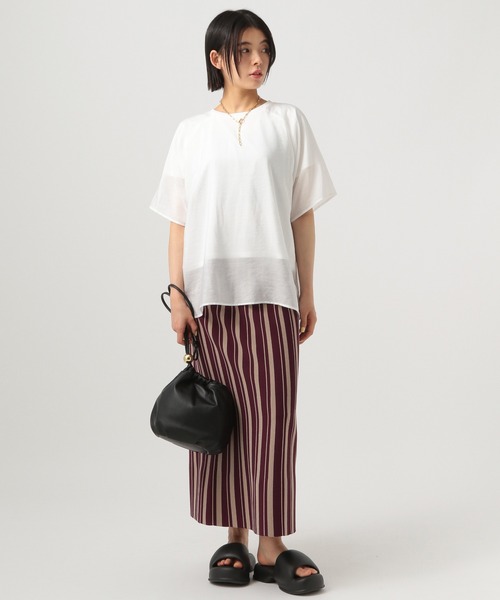 BAYFLOW（ベイフロー）の「シアーレイヤード半袖T（Tシャツ/カットソー・レディース・レンガ/オフホワイト/ブラック・FREE）」の4枚目の写真