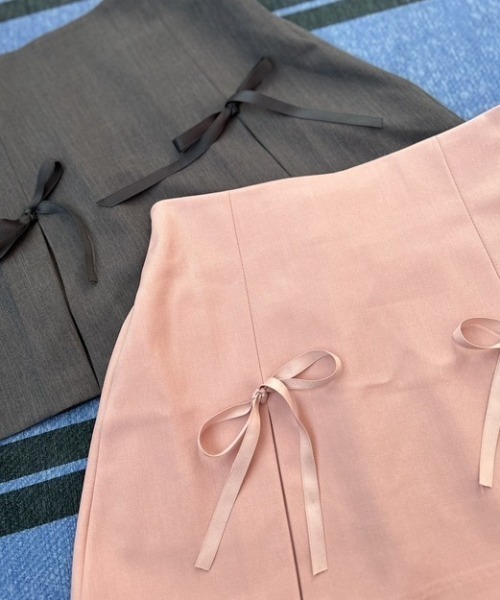 ipugo（イプゴ）の「ipugo/イプゴ リボンスリットミニ丈スカート（スカート・レディース・ピンク/チャコール・FREE）」の5枚目の写真