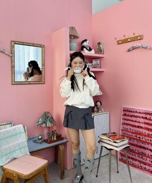 ipugo（イプゴ）の「ipugo/イプゴ リボンスリットミニ丈スカート（スカート・レディース・ピンク/チャコール・FREE）」の17枚目の写真