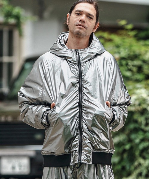 mj10834- Metallic Coating Hooded Padded Blouson ブルゾン（ブルゾン