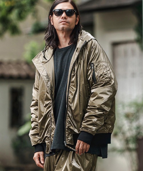 mj10834- Metallic Coating Hooded Padded Blouson ブルゾン（ブルゾン
