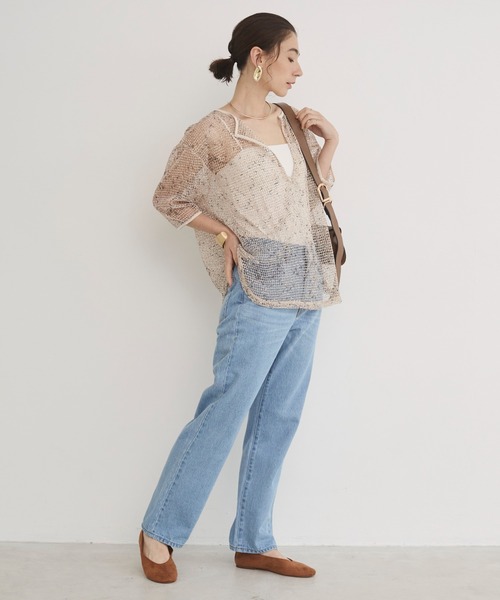 ANGIE(アンジー)の「メッシュ スキッパー プルオーバー / シアートップス / 夏服(Tシャツ/カットソー・レディース・ブラック/ナチュラル/ブラウン・FREE)」の9枚目の写真