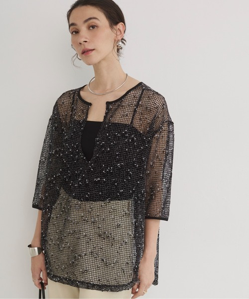 ANGIE(アンジー)の「メッシュ スキッパー プルオーバー / シアートップス / 夏服(Tシャツ/カットソー・レディース・ブラック/ナチュラル/ブラウン・FREE)」の18枚目の写真