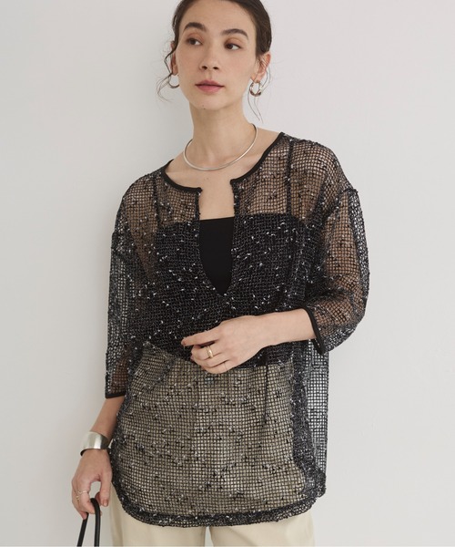 ANGIE(アンジー)の「メッシュ スキッパー プルオーバー / シアートップス / 夏服(Tシャツ/カットソー・レディース・ブラック/ナチュラル/ブラウン・FREE)」の19枚目の写真