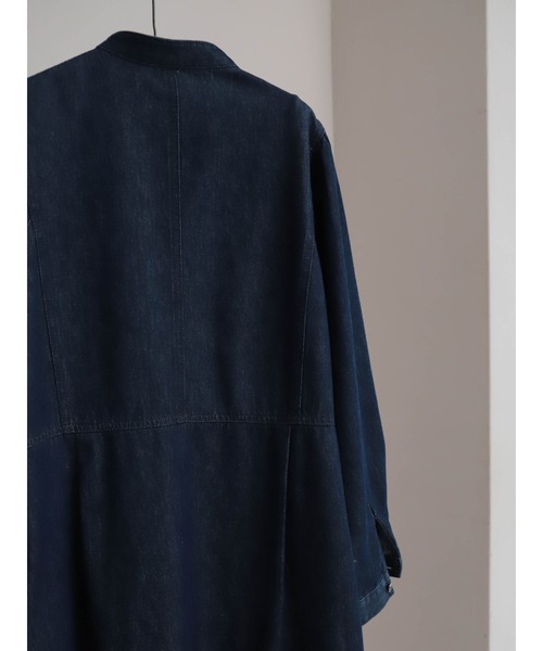 FIL DE FER（フィルデフェール）の「ライトOZデニム　スタンド切替ワンピース（シャツワンピース・レディース・ネイビー・FREE）」の20枚目の写真