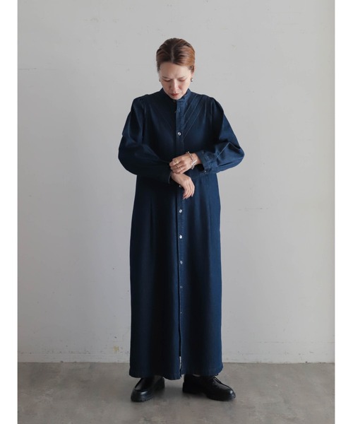 FIL DE FER（フィルデフェール）の「ライトOZデニム　スタンド切替ワンピース（シャツワンピース・レディース・ネイビー・FREE）」の2枚目の写真