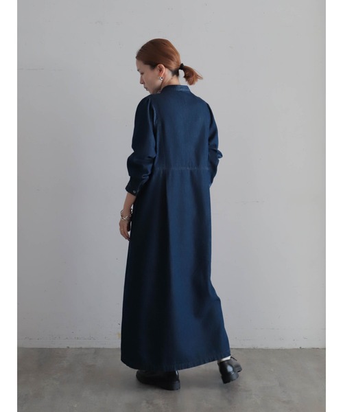 FIL DE FER（フィルデフェール）の「ライトOZデニム　スタンド切替ワンピース（シャツワンピース・レディース・ネイビー・FREE）」の4枚目の写真