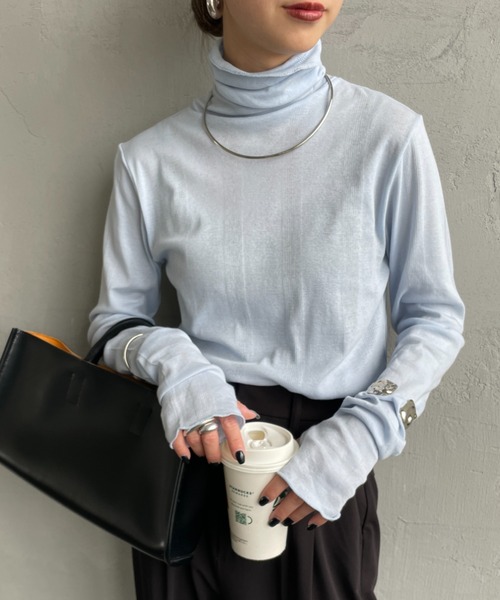 MILLER（ミラー）の「【FUDGE 11月号掲載】[MILLER/ミラー] 別注 パネルリブ シアータートルTシャツ（Tシャツ/カットソー・レディース・ボルドー/ブラック/オフホワイト/アクア/ネイビー・F）」の4枚目の写真