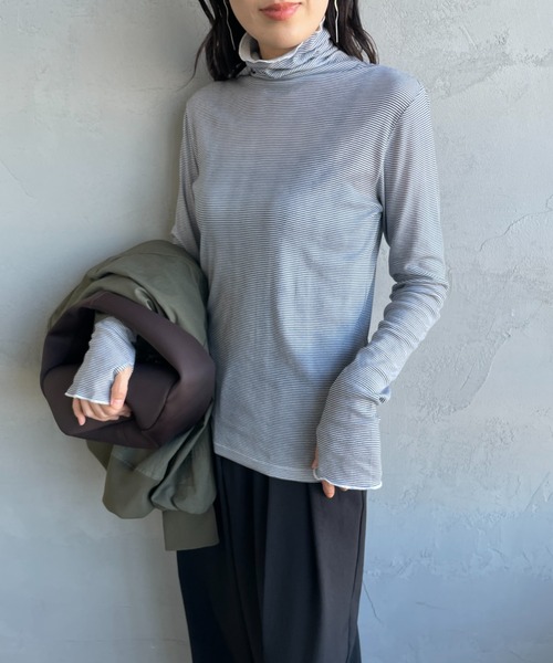 MILLER（ミラー）の「【FUDGE 11月号掲載】[MILLER/ミラー] 別注 パネルリブ シアータートルTシャツ（Tシャツ/カットソー・レディース・ボルドー/ブラック/オフホワイト/アクア/ネイビー・F）」の21枚目の写真