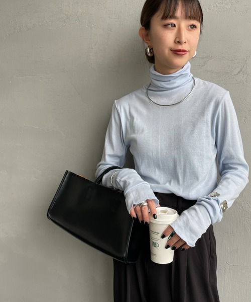 MILLER（ミラー）の「【FUDGE 11月号掲載】[MILLER/ミラー] 別注 パネルリブ シアータートルTシャツ（Tシャツ/カットソー・レディース・ボルドー/ブラック/オフホワイト/アクア/ネイビー・F）」の18枚目の写真