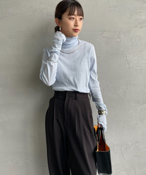 MILLER（ミラー）の「【FUDGE 11月号掲載】[MILLER/ミラー] 別注 パネルリブ シアータートルTシャツ（Tシャツ/カットソー・レディース・ボルドー/ブラック/オフホワイト/アクア/ネイビー・F）」の17枚目の写真