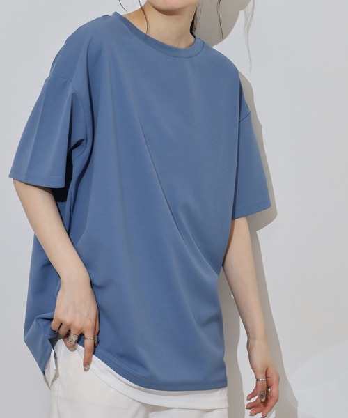 FUNALIVE(ファンアライブ)の「レディース 梨地 無地 半袖 Tシャツ(Tシャツ/カットソー・レディース・ブラック/ベージュ/レディッシュグレー/サックスブルー・フリー)」の4枚目の写真