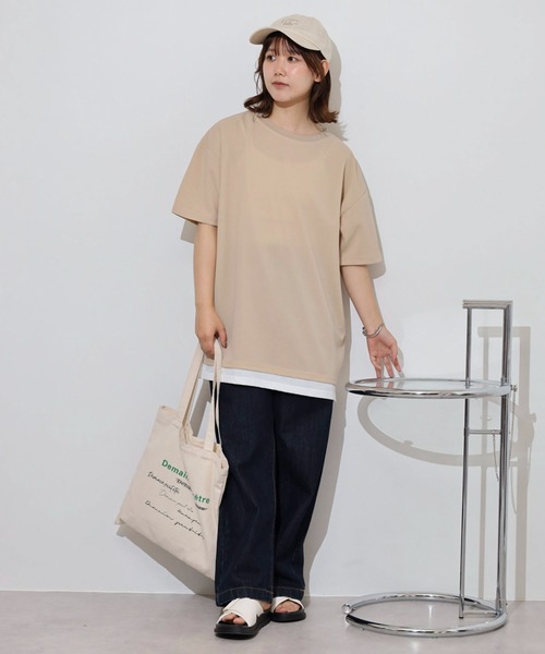 FUNALIVE(ファンアライブ)の「レディース 梨地 無地 半袖 Tシャツ(Tシャツ/カットソー・レディース・ブラック/ベージュ/レディッシュグレー/サックスブルー・フリー)」の8枚目の写真