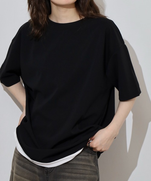 FUNALIVE(ファンアライブ)の「レディース 梨地 無地 半袖 Tシャツ(Tシャツ/カットソー・レディース・ブラック/ベージュ/レディッシュグレー/サックスブルー・フリー)」の22枚目の写真