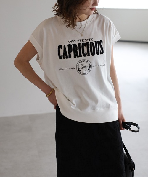 Bonjour Sagan（ボンジュールサガン）の「サガラ刺繍フレンチスリーブTシャツ（Tシャツ/カットソー・レディース・オフホワイト/ダークネイビー/ライトベージュ・FREE）」の2枚目の写真