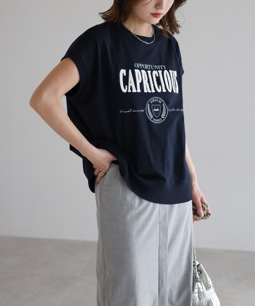 Bonjour Sagan（ボンジュールサガン）の「サガラ刺繍フレンチスリーブTシャツ（Tシャツ/カットソー・レディース・オフホワイト/ダークネイビー/ライトベージュ・FREE）」の3枚目の写真