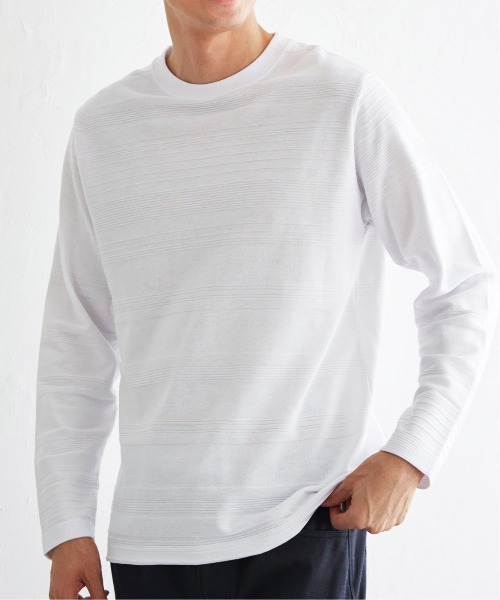 IKKA LOUNGE(イッカラウンジ)の「ランダムリップルボーダーロンT(Tシャツ/カットソー・メンズ・ワイン/ブラック/ホワイト/ネイビー・L/M/XL/S)」の1枚目の写真