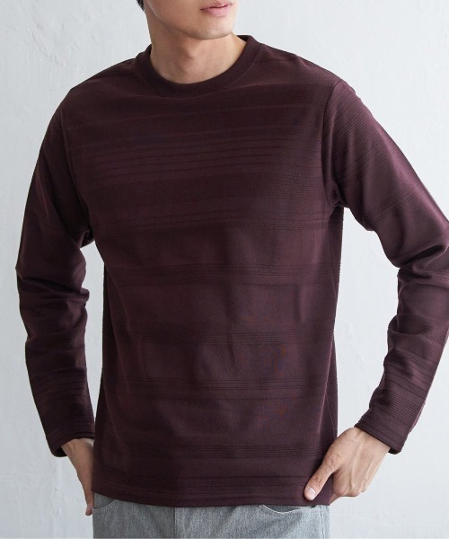 IKKA LOUNGE(イッカラウンジ)の「ランダムリップルボーダーロンT(Tシャツ/カットソー・メンズ・ワイン/ブラック/ホワイト/ネイビー・L/M/XL/S)」の4枚目の写真