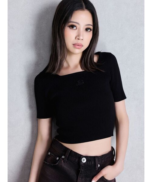 GYDA（ジェイダ）の「SymmetryGYDA ハーフスリーブニットトップス（ニット/セーター・レディース・パープル/オフホワイト/ブラック・FREE）」の11枚目の写真