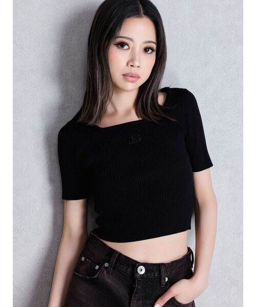 GYDA（ジェイダ）の「SymmetryGYDA ハーフスリーブニットトップス（ニット/セーター・レディース・パープル/オフホワイト/ブラック・FREE）」の12枚目の写真