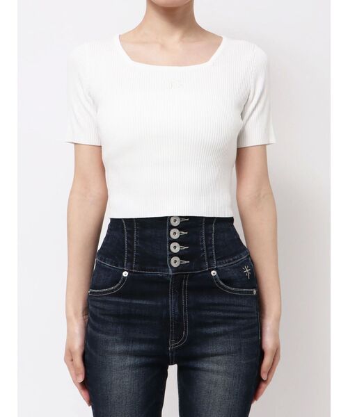 GYDA（ジェイダ）の「SymmetryGYDA ハーフスリーブニットトップス（ニット/セーター・レディース・パープル/オフホワイト/ブラック・FREE）」の15枚目の写真