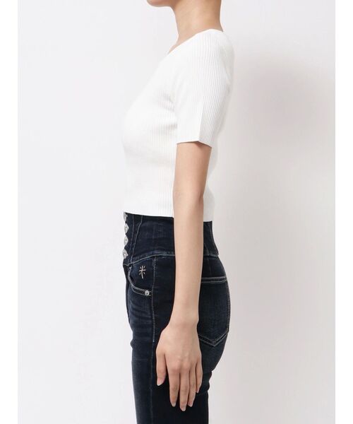 GYDA（ジェイダ）の「SymmetryGYDA ハーフスリーブニットトップス（ニット/セーター・レディース・パープル/オフホワイト/ブラック・FREE）」の16枚目の写真