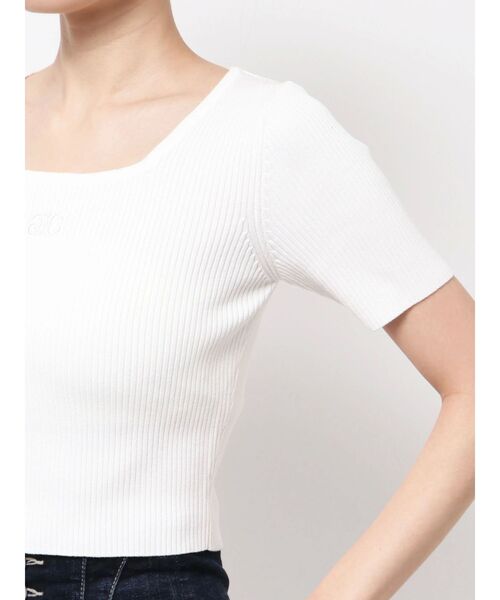 GYDA（ジェイダ）の「SymmetryGYDA ハーフスリーブニットトップス（ニット/セーター・レディース・パープル/オフホワイト/ブラック・FREE）」の4枚目の写真