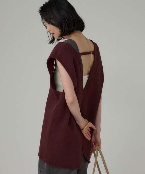BABYLONE(バビロン)の「ブークレセッケツベスト(ベスト・レディース・ベージュ/ボルドー/ブラック・フリー)」の6枚目の写真