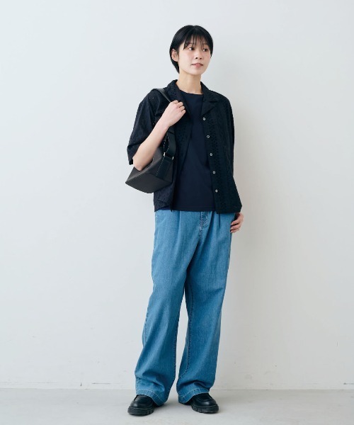 THREE FIFTY STANDARD（スリーフィフティースタンダード）の「ＴＨＲＥＥ　ＦＩＦＴＹ　ＳＴＡＮＤＡＲＤ　コットンレースの開衿シャツ〈ブラック〉（シャツ/ブラウス・レディース・ブラック・3L/LL/M/L）」の3枚目の写真