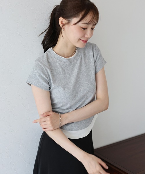 BLUEEAST(ブルーイースト)の「サイドシャーリングレイヤードTシャツ(Tシャツ/カットソー・レディース・グレー/ブラック・MEDIUM)」の4枚目の写真